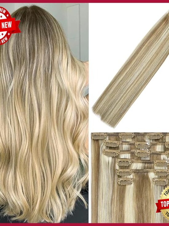 Clip-In Human Hair Extensions 22 Inch 75g 7 Pieces Remy Hair main image 6